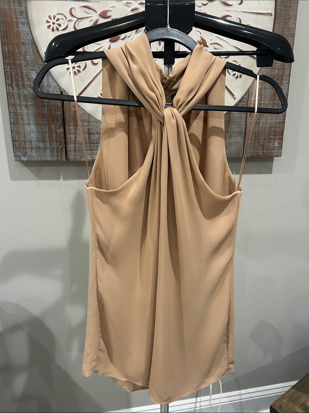 Etcetera Sleeveless Twist-Front Top in Tan / Size 6
